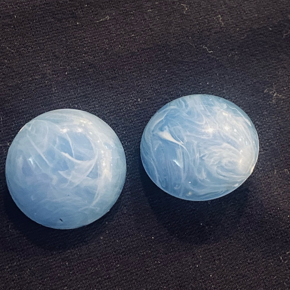 Vintage 70s Blue Swirl Button Clip on Earrings
